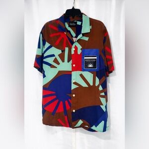 Scotch & Soda Men's Blue and Brown Patterned Shirt. Size M